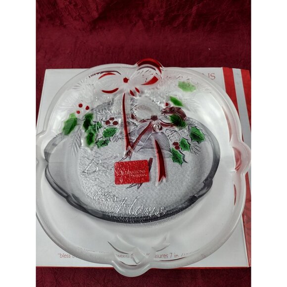 Mikasa Celebrations Crystal Glass Candy Dish Bless This Home 7 Inch Christmas - Picture 5 of 12